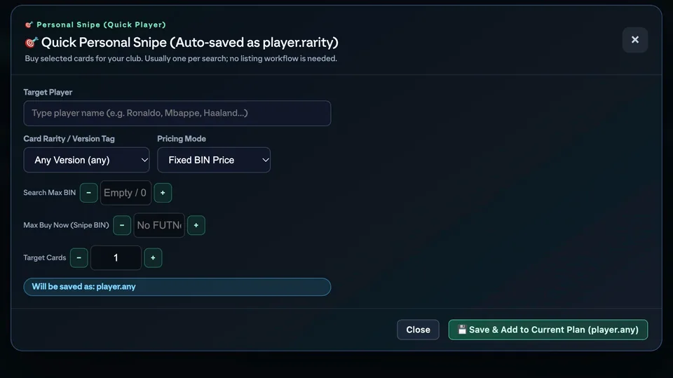 One-click BIN: quick personal search